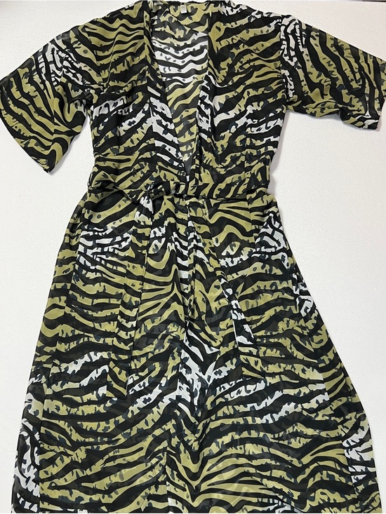 None Sweaters - Zebra Leopard Print Kimono Duster Belted One Size Animal Print Boho Cover Up